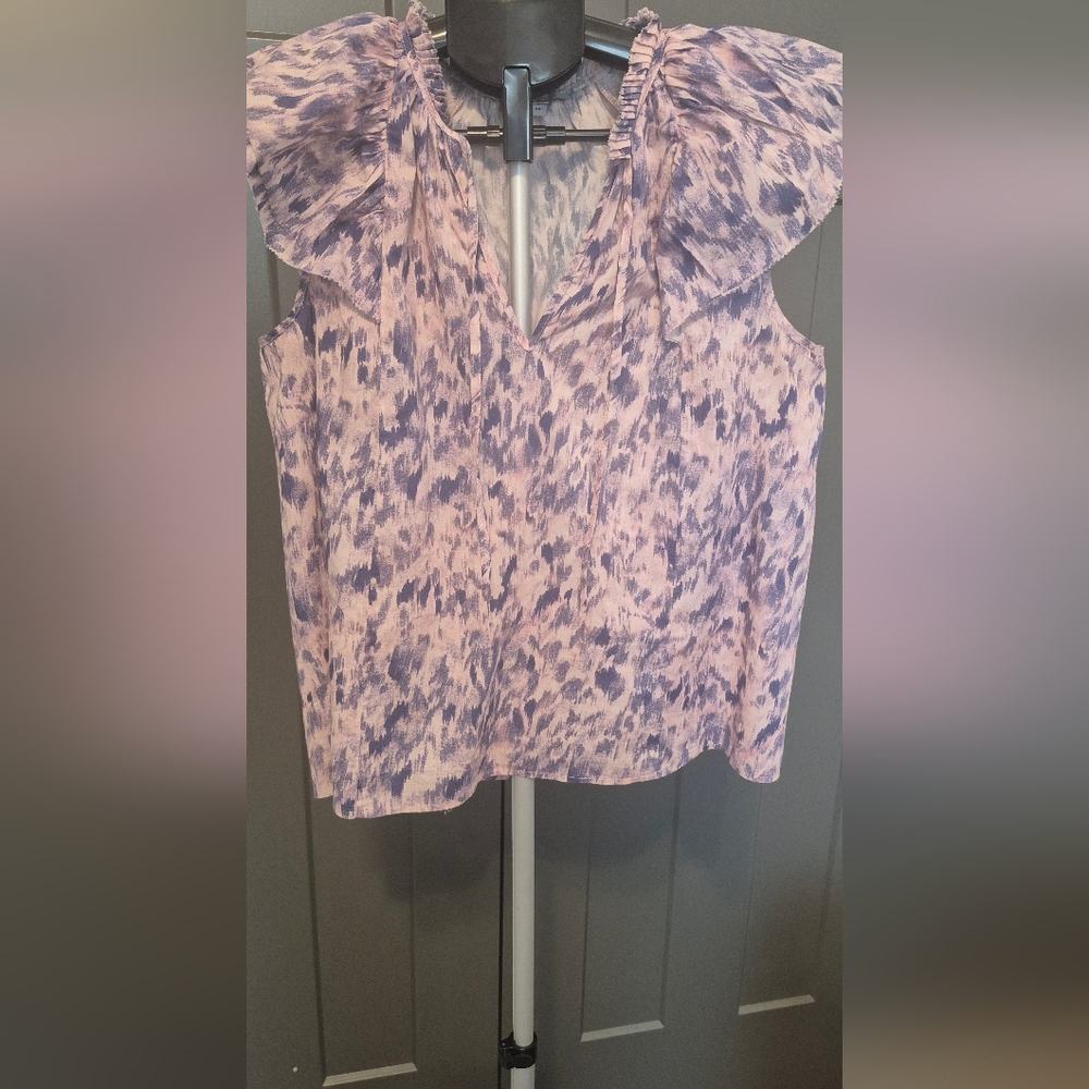 Rails Karysa Pink Ikat Flutter Sleeve Cotton Top Blouse V‑Neck Boho - Picture 5 of 10